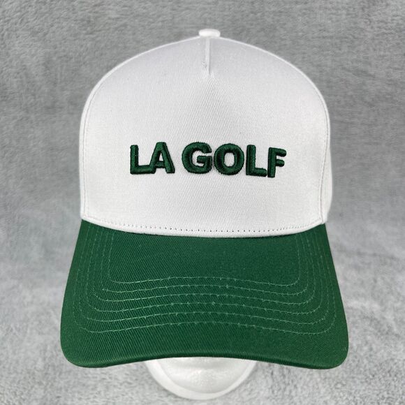 LA GOLF Core 5 Panel Logo Hat Cap White Green Snapback
